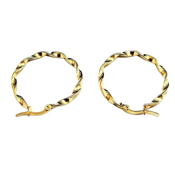 1 1/4 Inch 34mm Twisted Hoop Pierced Post Earrings Gold Tone 3mm Band - Picture 5 of 6